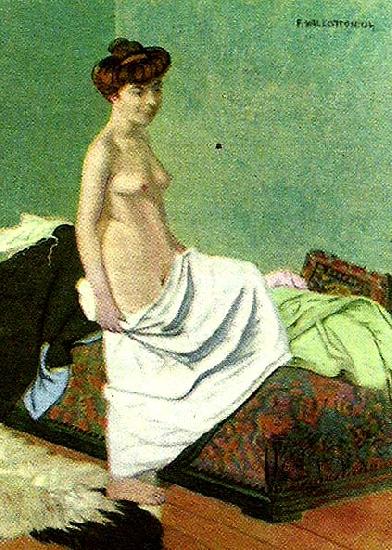 Felix  Vallotton naken kvinna som haller sitt nattlinne Germany oil painting art